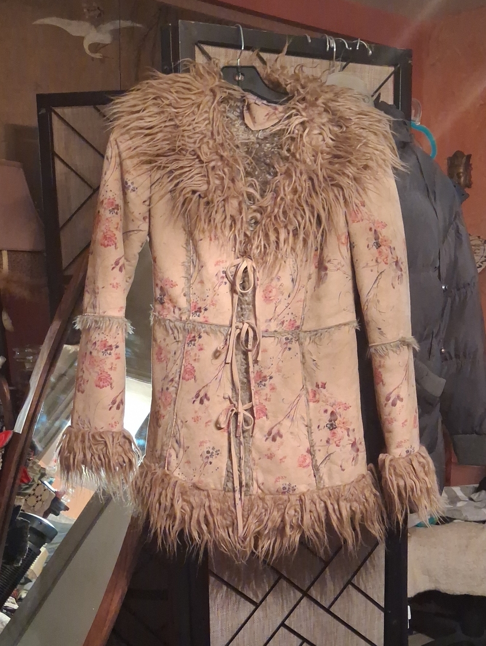 Floral Faux-Shearling Trim Teddy Jacket - Cream Floral